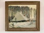 Boerderij Winterlandschap Olieverfschilderij Harm Visser, Ophalen of Verzenden