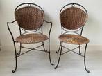 2 Brocante bistro stoelen, sierlijk smeedijzer met rotan, Ophalen, Bistro, brocante, Twee, Bruin