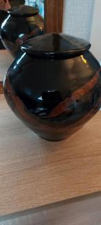 Zwarte keramische pot bruine accenten met deksel, Huis en Inrichting, Ophalen, Zo goed als nieuw, Overige kleuren, Aardewerk of Porselein