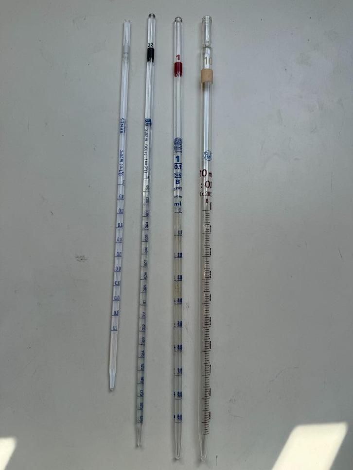 Meetpipettenset(4x) gegradueerd(laboratorium), Verzamelen, Glas en Borrelglaasjes, Nieuw, Overige typen, Ophalen of Verzenden