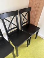 4 zwart houten stoelen, Huis en Inrichting, Stoelen, Ophalen, Gebruikt, Zwart, Vier
