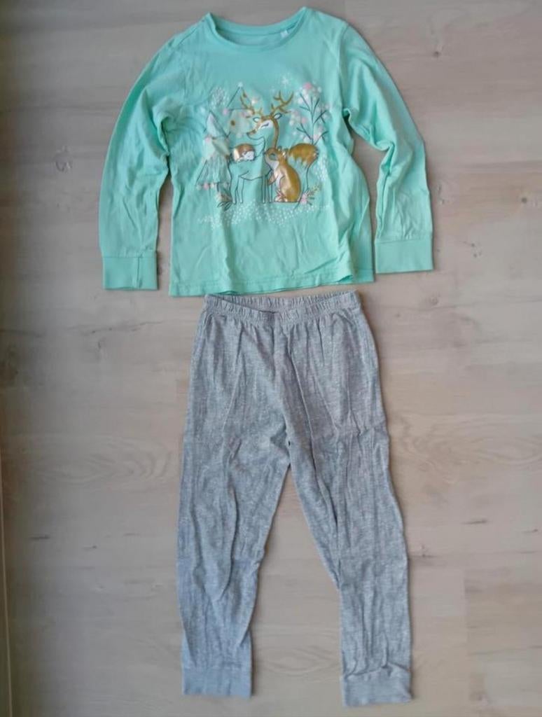 Pyama met opdruk maat 122 mintgroen/grijs, Nacht- of Onderkleding, Gebruikt, C&A, Meisje