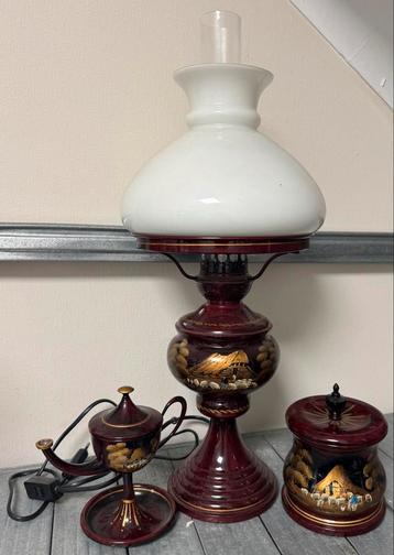 Vintage Lampen Set met Handgeschilderde Motieven beschikbaar voor biedingen