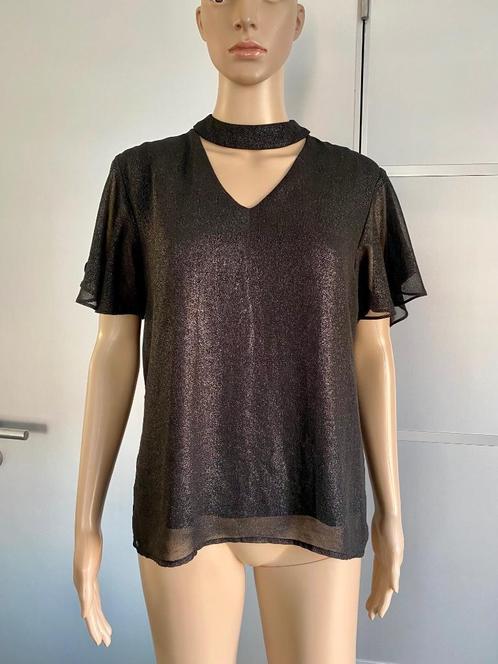 H278 Object maat M=38/40 top blouse blousje zwart/zilver, Kleding | Dames, Tops, Zo goed als nieuw, Maat 38/40 (M), Zwart, Korte mouw