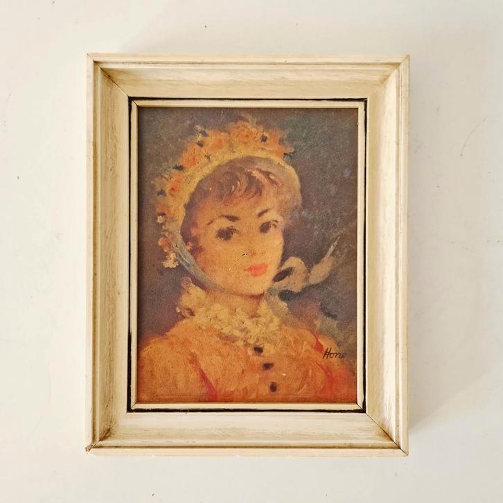 vintage drukprent schilderij franse dame in lijst, Antiek en Kunst, Curiosa en Brocante, Ophalen of Verzenden