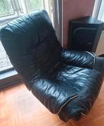 Natuzzi zwarte leren  fauteuil, Ophalen, Gebruikt, 75 tot 100 cm, Leer