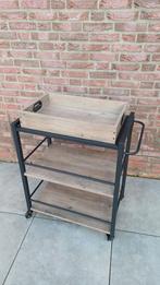 Keukentrolley Serveerwagen + wieltjes Zwart Grijs Eikenhout, Ophalen of Verzenden, Nieuw