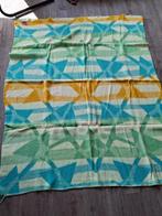 Blauw groen gele wollen deken, Gebruikt, Eenpersoons, Blauw, Ophalen of Verzenden