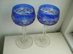 2 Kristallen Boheemse wijnglazen, kobalt blauw geslepen, Antiek en Kunst, Antiek | Glas en Kristal, Ophalen