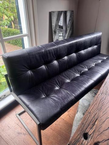 Bank bankje buffelleer leer zwart black wash beschikbaar voor biedingen