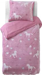 Kinderdekbedovertrek 140x200/220 Glow in the dark Unicorn Ro, Dekbedovertrek, Nieuw, Roze, Verzenden