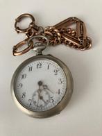 Zilver zakhorloge met ketting Remontoir - Cylinder 6 rubis, Sieraden, Tassen en Uiterlijk, Horloges | Antiek, Ophalen of Verzenden