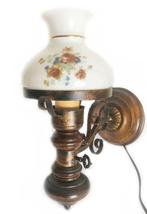 Wandlamp / wand olielamp antiek hout, glas kap olie lamp