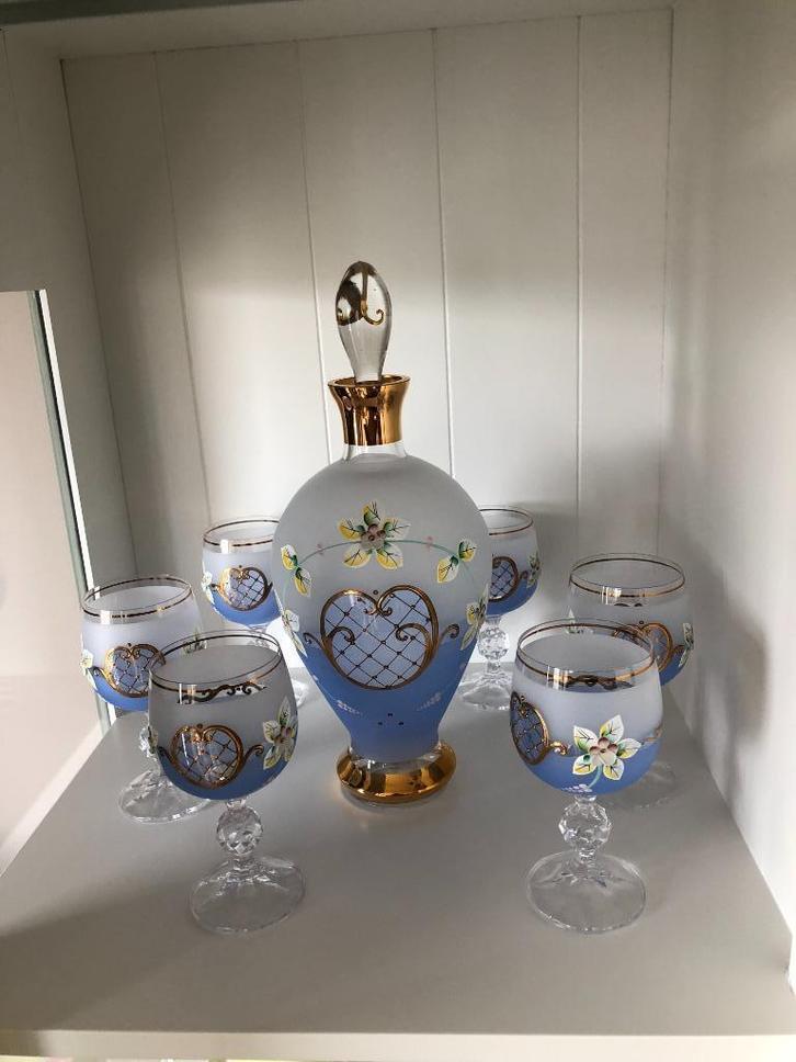 Wijnkaraf met 6 glazen, Antiek en Kunst, Antiek | Glas en Kristal, Ophalen