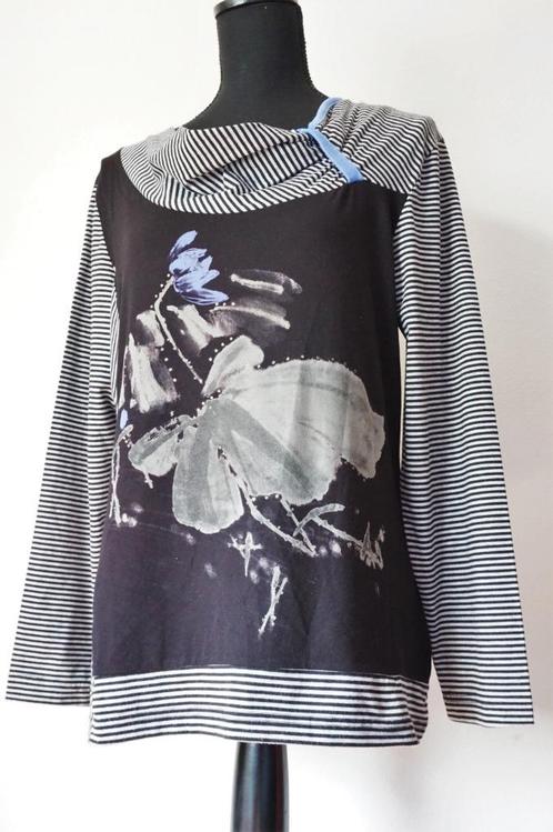 LEA H. Prachtig Zwart/Witte Longsleeve Mooie Details XL, Kleding | Dames, T-shirts, Zo goed als nieuw, Maat 46/48 (XL) of groter