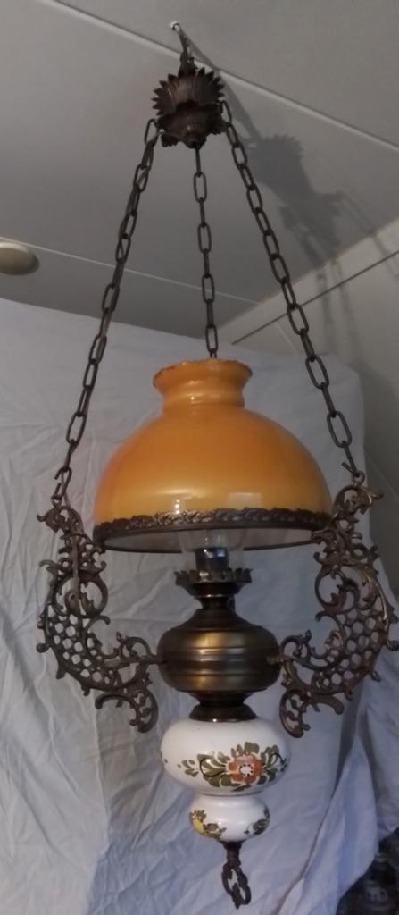 Mooie antieke hanglamp / olielamp (diameter 30 cm) - vintage, Antiek en Kunst, Antiek | Lampen, Ophalen