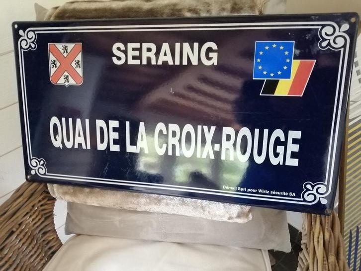 GROOT ZWAAR OUD EMAILLE STRAATNAAM BORD LUIK LIEGE 55X35 CM, Verzamelen, Merken en Reclamevoorwerpen, Gebruikt, Reclamebord, Ophalen of Verzenden