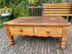 Antieke engelse grenen salontafel met twee laden, Gebruikt, 100 tot 150 cm, 50 tot 75 cm, Rechthoekig
