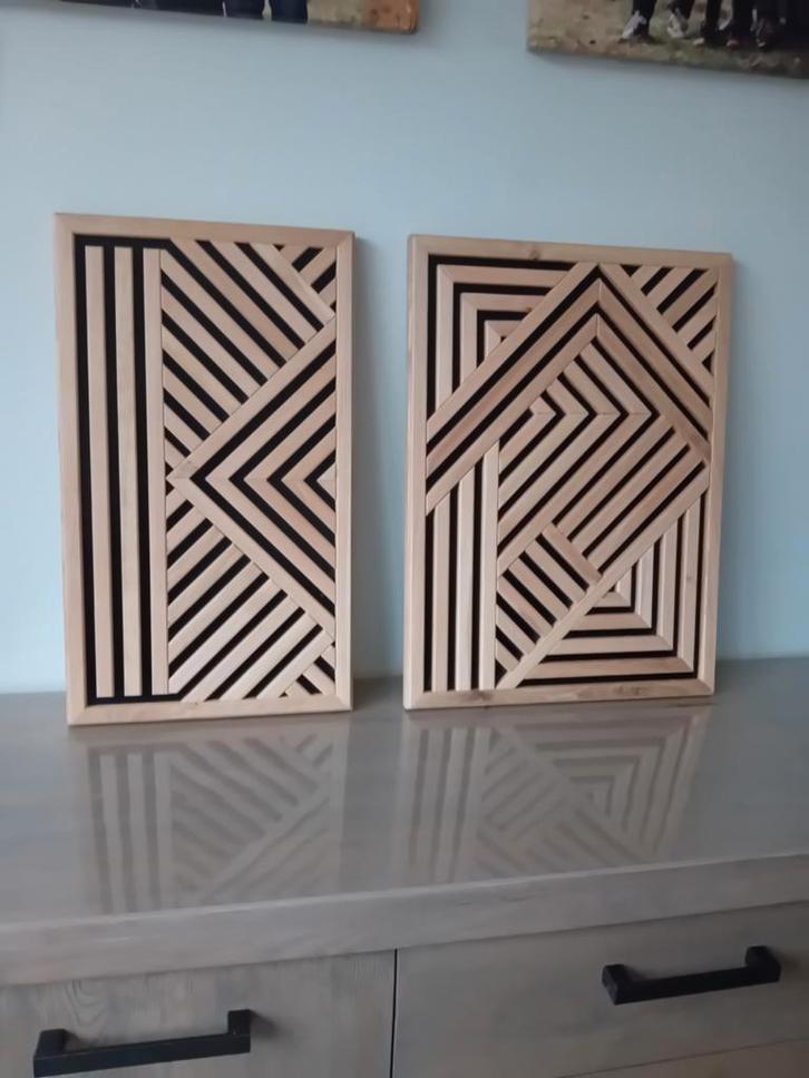 Houten Schilderijen met Eikenhouten Panelen - Handgemaakt, Huis en Inrichting, Woonaccessoires | Wanddecoraties, Nieuw, Ophalen