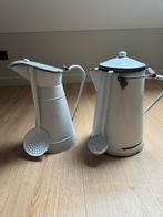 Grote witte Emaille kannen met lepels, Ophalen of Verzenden