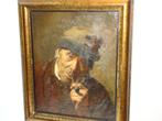 antiek portret olieverf/doek rokende man met pijp schilderij, Ophalen