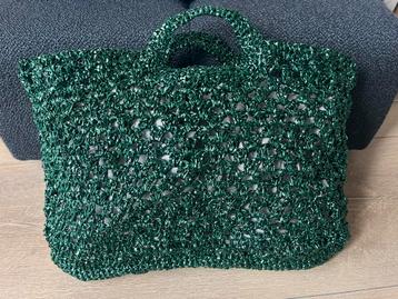 Tas/ strandtas/ shopper gehaakt groen metallic raffia nieuw  beschikbaar voor biedingen