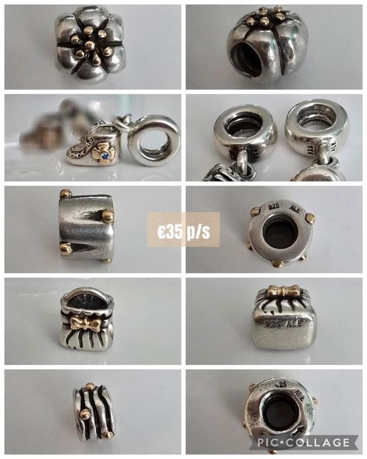 Schitterende bicolor Pandora bedels, zilver met 14k goud, Sieraden, Tassen en Uiterlijk, Bedels, Zo goed als nieuw, Pandora, Zilver