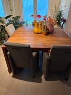 Teakhouten Tafel + 4 Verrijdbare Stoelen, Huis en Inrichting, Tafels | Eettafels, Ophalen, Gebruikt, 150 tot 200 cm, Vier personen