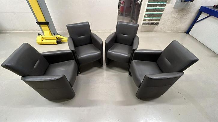 Echte leren antraciet eetkamer stoelen, Huis en Inrichting, Stoelen, Zo goed als nieuw, Vier, Leer, Grijs, Ophalen