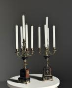 Antiek paar bronzen kandelaars met marmeren voet – ca. 1800, Ophalen of Verzenden, Koper of Brons
