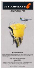 Safetycard Jet Airways Boeing 737-700, Ophalen of Verzenden, Gebruikt, Kaart, Foto of Prent