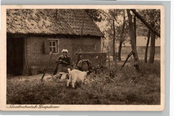 Noordbrabantsch Dorpsleven  boerin+geitje, Verzamelen, Ansichtkaarten | Nederland, Ongelopen, Noord-Brabant, Voor 1920, Verzenden