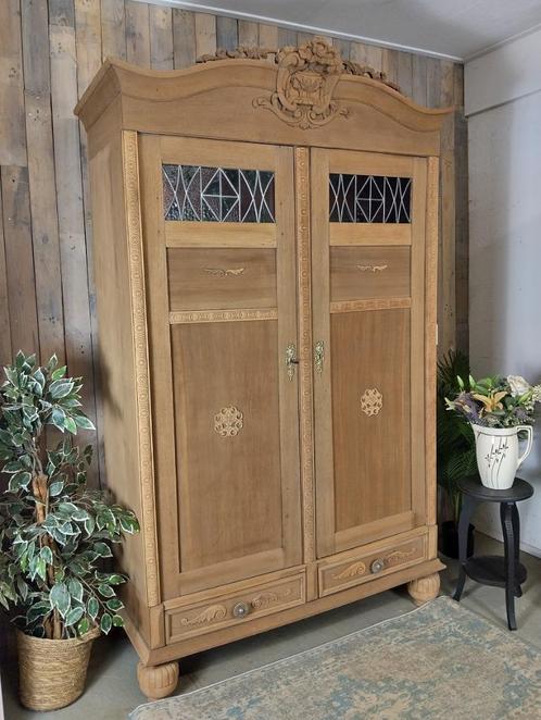 Demontabele XXL eiken linnenkast kroonkast servieskast, Antiek en Kunst, Antiek | Meubels | Kasten, Ophalen of Verzenden