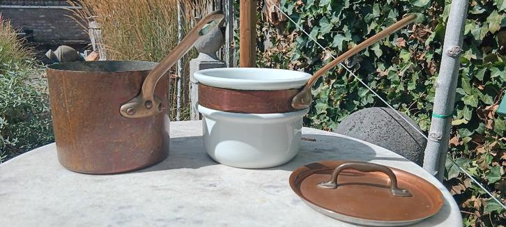 Vintage au bain marie APILCO set: 1 koper en 1 porselein pan, Huis en Inrichting, Keuken | Potten en Pannen, Zo goed als nieuw
