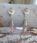 Nieuwe tibetaans zilveren oorbellen met roze facetdruppels, Nieuw, Knopjes of Stekers, Roze, Zilver