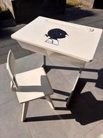 Vintage schoolbankje / bureau klaptafel met stoeltje wit, Ophalen, Gebruikt, Tafel(s) en Stoel(en)