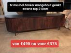 Nieuw tv meubel donker mangohout gelakt zwarte top 210cm, ., Nieuw, Ophalen of Verzenden, .