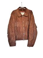 Vintage Jas Maat 3 Bruin Suède Franjes Unisex Western, Bruin, Verzenden, Zo goed als nieuw, V