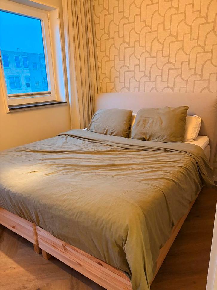 IKEA Mjolvik boxspring 180x200, Huis en Inrichting, Slaapkamer | Bedden, Gebruikt, Tweepersoons, 180 cm, 200 cm, Stof, Beige, Ophalen