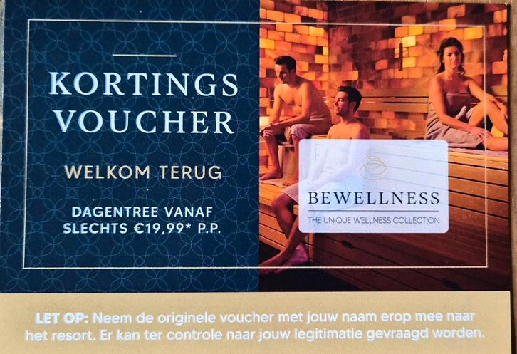 Kortingsbon (voucher) voor sauna's BeWellness t/m 11-5-2026), Tickets en Kaartjes, Kortingen en Cadeaubonnen, Eén persoon, Spa of Sauna