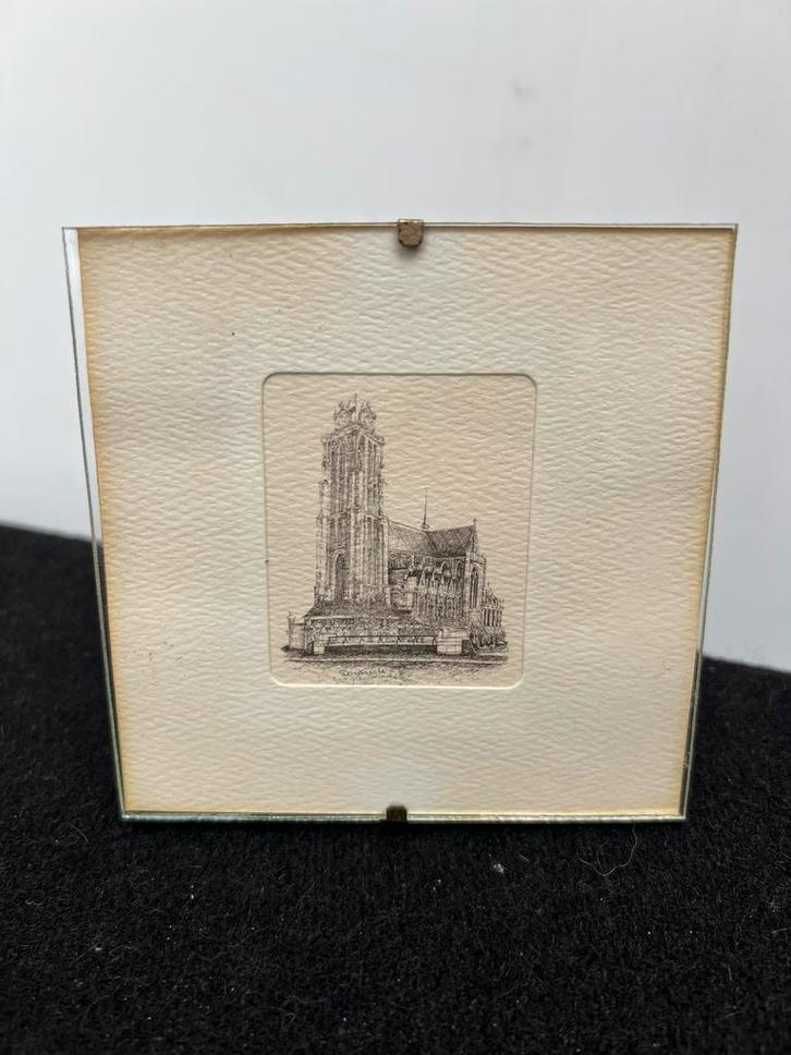Te Koop : Tekening Kerk Dordrecht Pentekening, Antiek en Kunst, Kunst | Tekeningen en Foto's, Ophalen of Verzenden