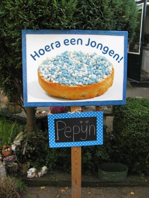 Leuk geboortebord Beschuit met blauwe muisjes en veel andere, Hobby en Vrije tijd, Feestartikelen, Zo goed als nieuw, Overige typen