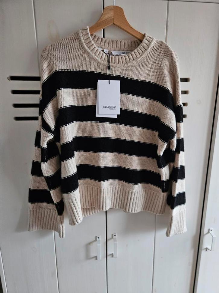 Selected Femme trui beige wit zwart gestreept maat s nieuw, Kleding | Dames, Truien en Vesten, Nieuw, Maat 36 (S), Beige, Ophalen of Verzenden