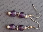 Oorhangers  Amethyst/Parel -- lengte 3 cm, Overige materialen, Hangers, Verzenden, Paars