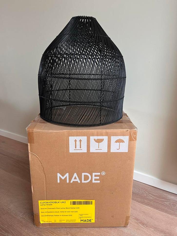 MADE lampenkap Java, zwart rotan - Nieuw in Doos!, Huis en Inrichting, Lampen | Lampenkappen, Nieuw, 25 tot 50 cm, Rond, Zwart