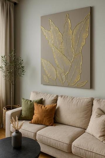 Abstract Textuur Schilderij Bladeren Goud. Handgemaakt beschikbaar voor biedingen