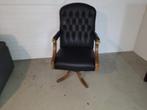 vintage zwart leer Engelse zeer oude draai fauteuil, Huis en Inrichting, Stoelen, Ophalen, Zwart, Leer, Zo goed als nieuw