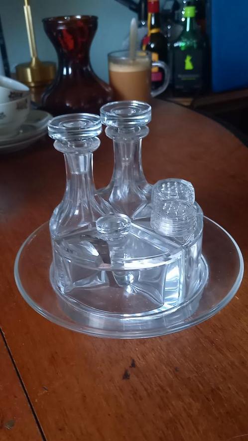 Prachtig olie azijn mosterd peper en zoutstel, Antiek en Kunst, Antiek | Glas en Kristal, Ophalen of Verzenden