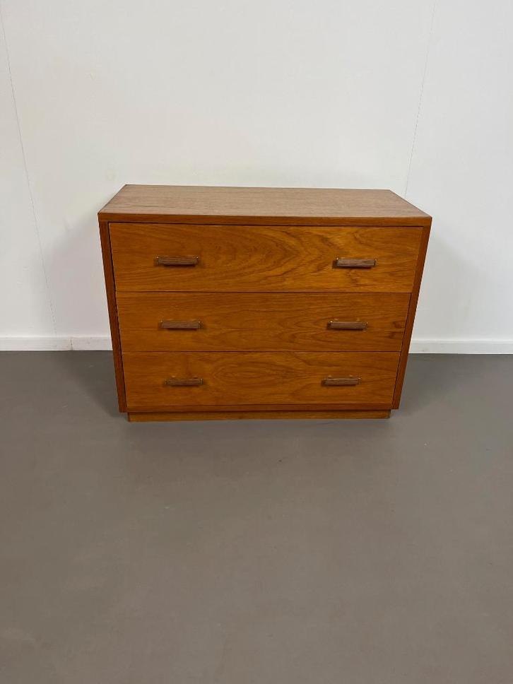 Retro vintage design teak ladekast uit Denemarken jaren 60, Huis en Inrichting, Kasten | Ladekasten, Gebruikt, Minder dan 100 cm