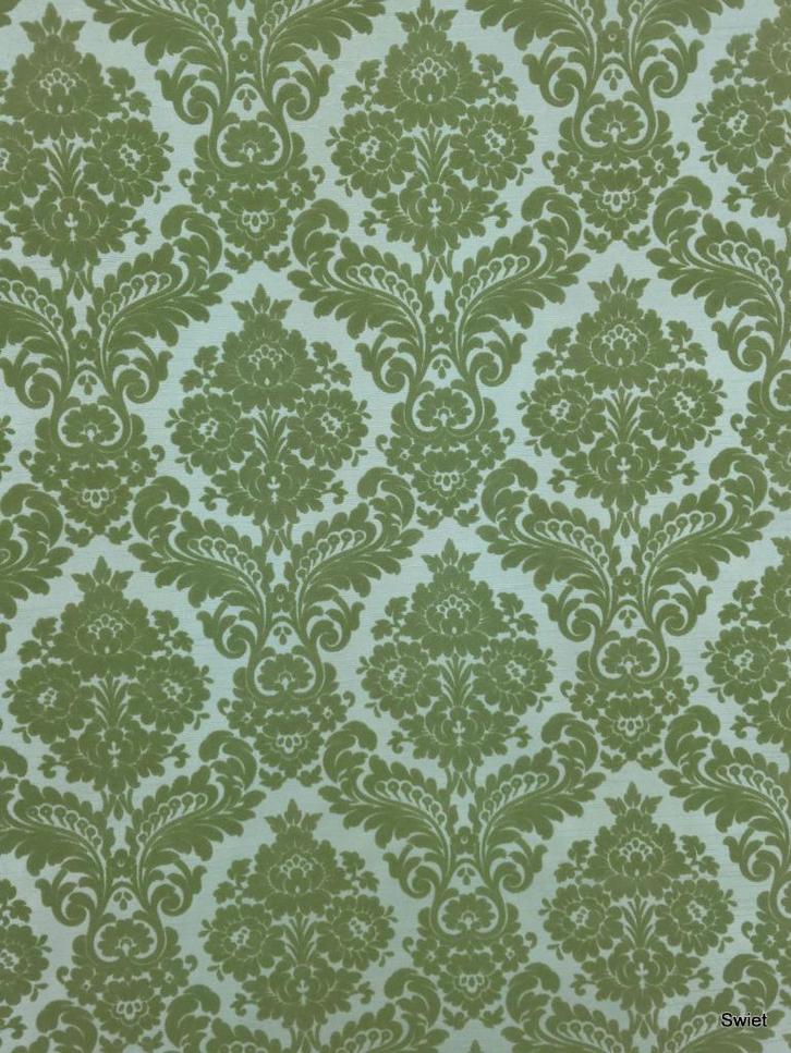 14168 mayfair velvet flock vinyl behang saliegroen vintage, Huis en Inrichting, Stoffering | Behang, Verzenden